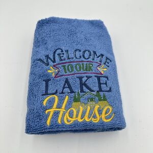 NEW Home Decor Embroidered Bathroom Hand Towel WELCOME TO OUR LAKE HOUSE 28x16